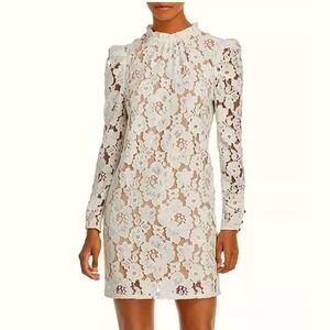WAYF Ivory Floral Lace High Neck Mini Dress NWT Medium Puff Sleeve Tie Back